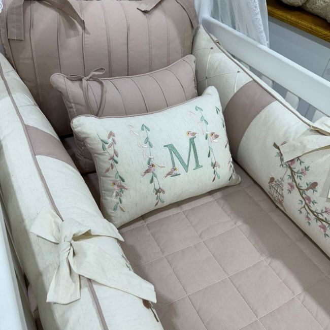 Enxoval de Berço Personalizado 08 Peças Passarinhos 200 Fios 9049