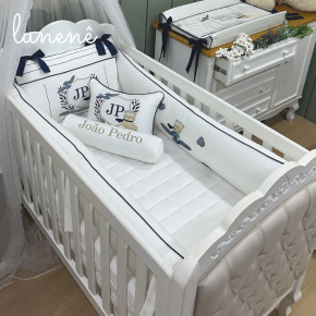 Enxoval de Berço Personalizado 08 Peças Personale Baby 400 Fios Ursinho Aviador 4577