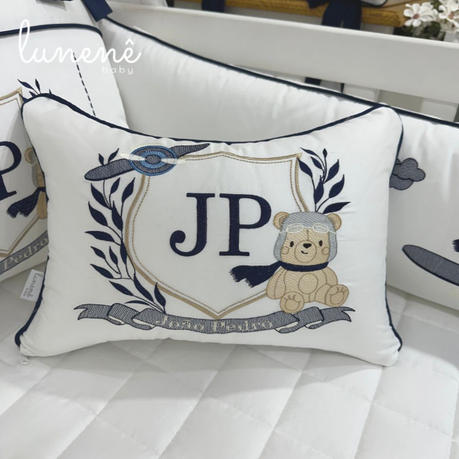Enxoval de Berço Personalizado 08 Peças Personale Baby 400 Fios Ursinho Aviador 4577