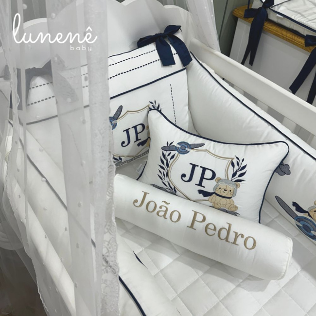 Enxoval de Berço Personalizado 08 Peças Personale Baby 400 Fios Ursinho Aviador 4577