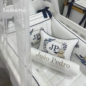 Enxoval de Berço Personalizado 08 Peças Personale Baby 400 Fios Ursinho Aviador 4577
