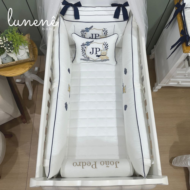 Enxoval de Berço Personalizado 08 Peças Personale Baby 400 Fios Ursinho Aviador 4577