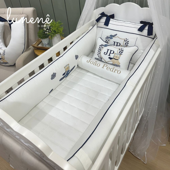 Enxoval de Berço Personalizado 08 Peças Personale Baby 400 Fios Ursinho Aviador 4577