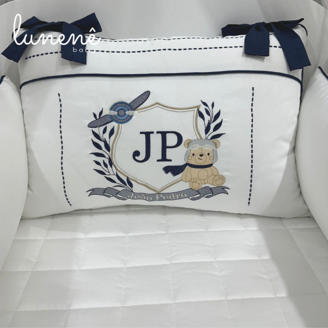 Enxoval de Berço Personalizado 08 Peças Personale Baby 400 Fios Ursinho Aviador 4577
