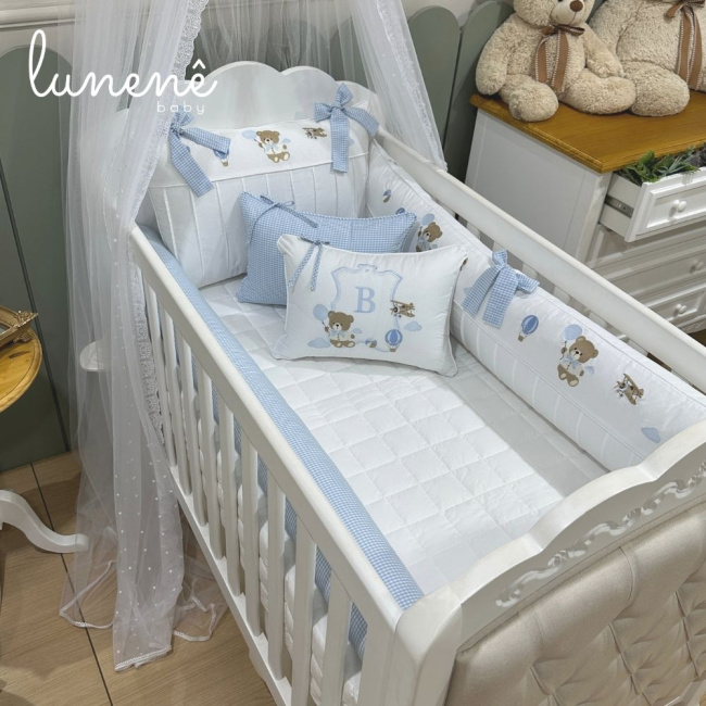 Enxoval de Berço Personalizado 08 Peças Ursinho Aviador 200 Fios 4563