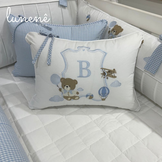 Enxoval de Berço Personalizado 08 Peças Ursinho Aviador 200 Fios 4563