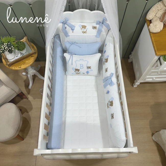 Enxoval de Berço Personalizado 08 Peças Ursinho Aviador 200 Fios 4563