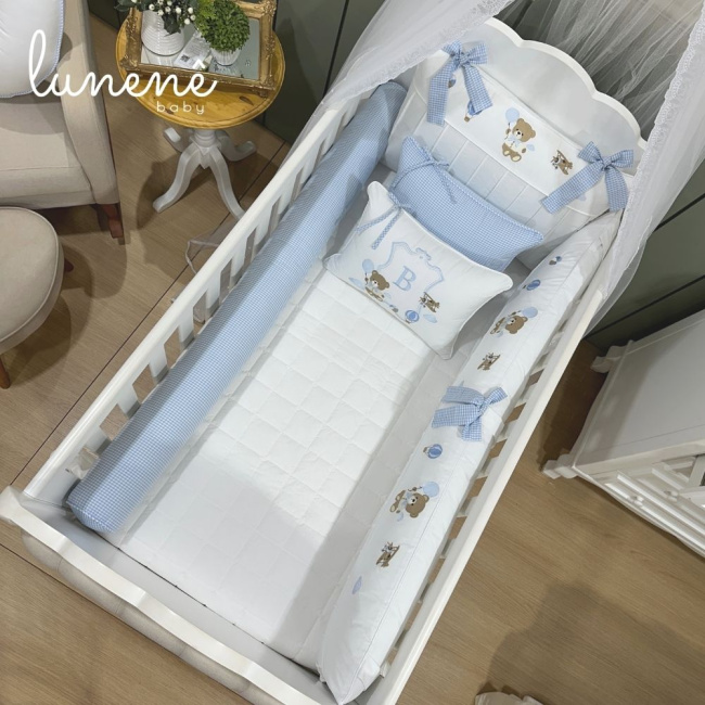 Enxoval de Berço Personalizado 08 Peças Ursinho Aviador 200 Fios 4563