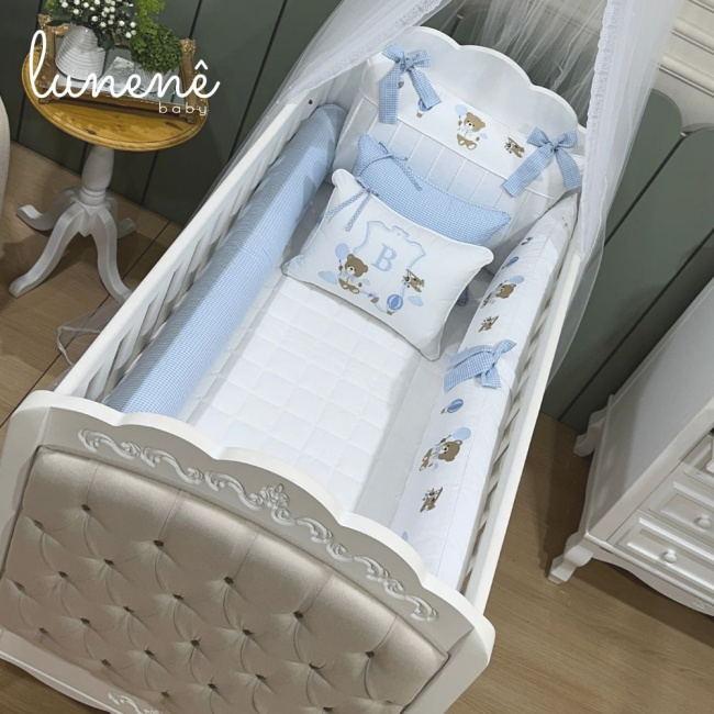 Enxoval de Berço Personalizado 08 Peças Ursinho Aviador 200 Fios 4563