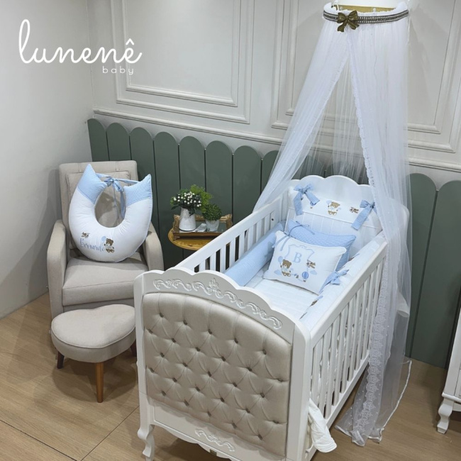 Enxoval de Berço Personalizado 08 Peças Ursinho Aviador 200 Fios 4563