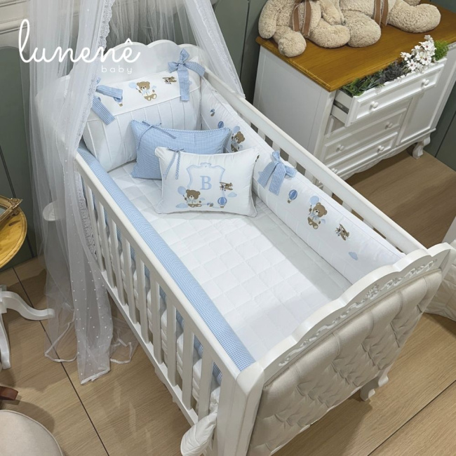 Enxoval de Berço Personalizado 08 Peças Ursinho Aviador 200 Fios 4563