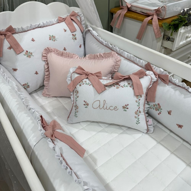 Enxoval de Berço Personalizado 08 Peças Piquezinho Floral 200 Fios 4533