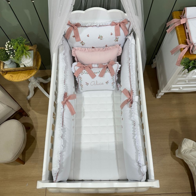 Enxoval de Berço Personalizado 08 Peças Piquezinho Floral 200 Fios 4533