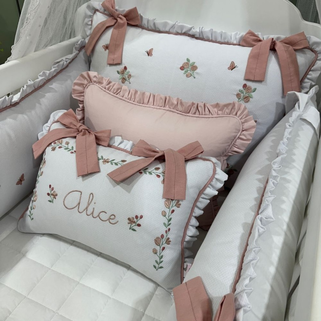 Enxoval de Berço Personalizado 08 Peças Piquezinho Floral 200 Fios 4533