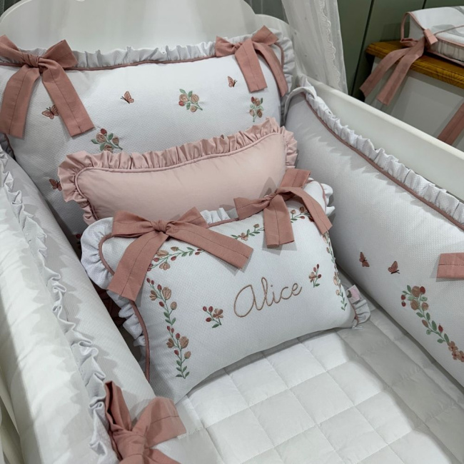 Enxoval de Berço Personalizado 08 Peças Piquezinho Floral 200 Fios 4533