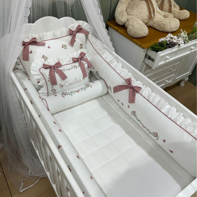 Enxoval de Berço Personalizado 08 Peças Piquezinho Floral 400 Fios 4528
