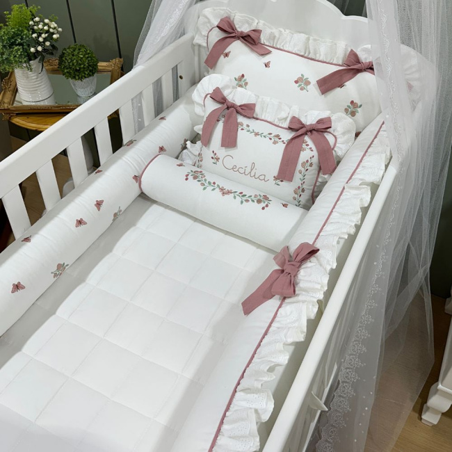 Enxoval de Berço Personalizado 08 Peças Piquezinho Floral 400 Fios 4528