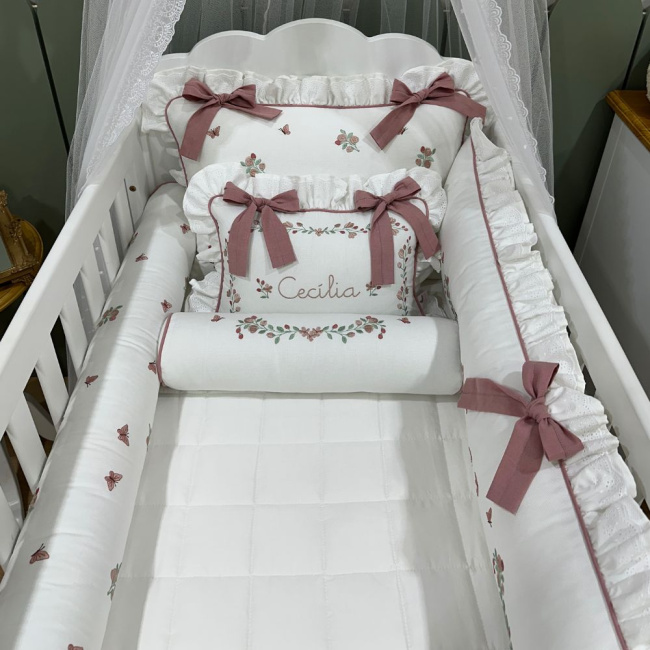 Enxoval de Berço Personalizado 08 Peças Piquezinho Floral 400 Fios 4528