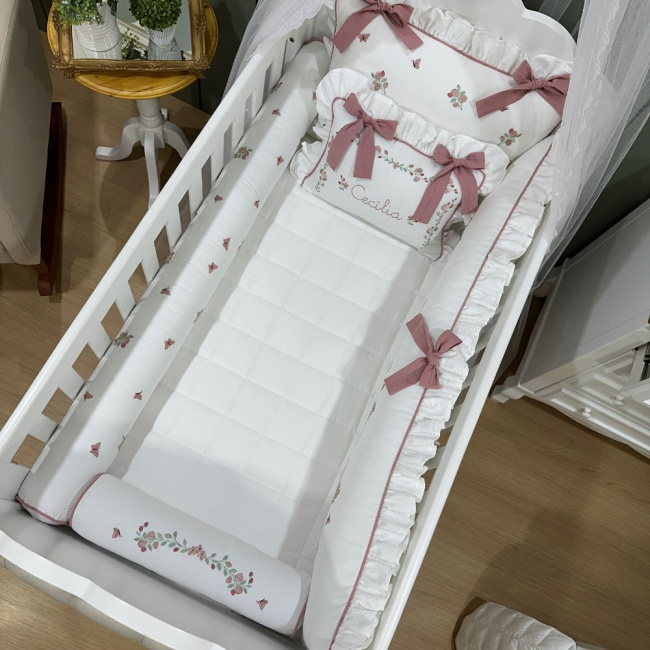 Enxoval de Berço Personalizado 08 Peças Piquezinho Floral 400 Fios 4528