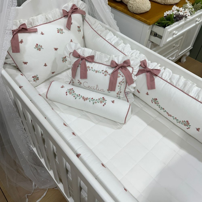 Enxoval de Berço Personalizado 08 Peças Piquezinho Floral 400 Fios 4528