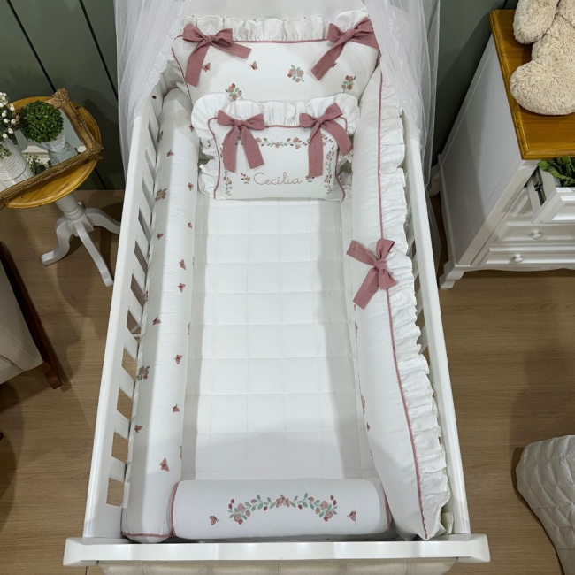 Enxoval de Berço Personalizado 08 Peças Piquezinho Floral 400 Fios 4528
