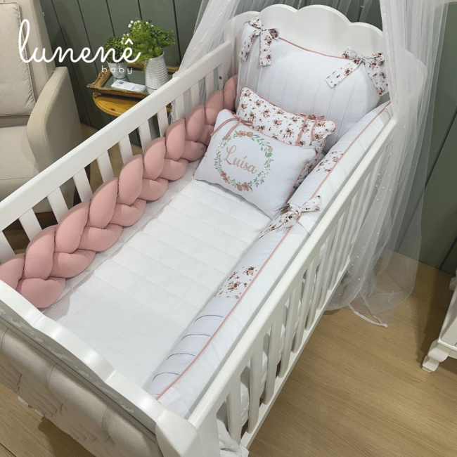 Enxoval de Berço Personalizado 08 Peças Primavera de Flores 140 Fios