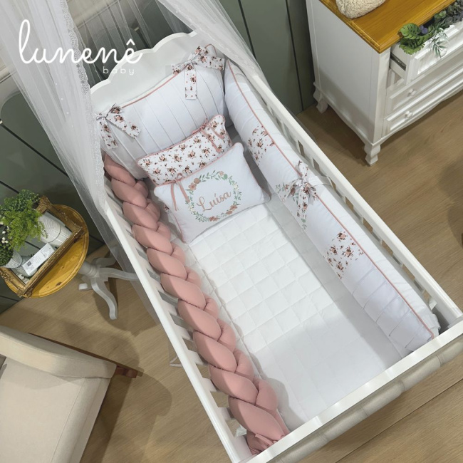 Enxoval de Berço Personalizado 08 Peças Primavera de Flores 140 Fios