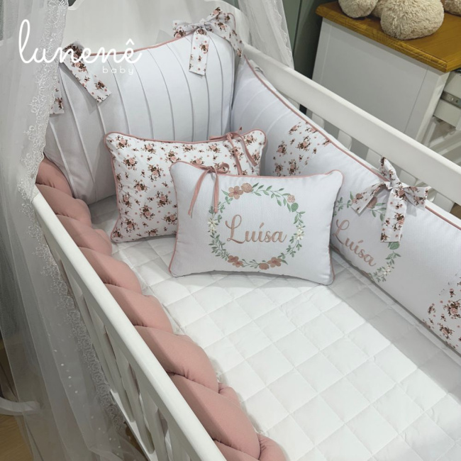 Enxoval de Berço Personalizado 08 Peças Primavera de Flores 140 Fios