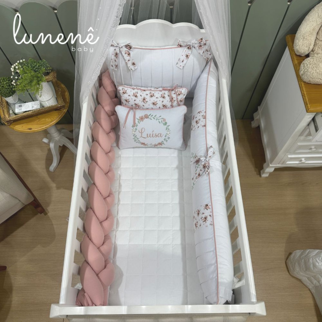 Enxoval de Berço Personalizado 08 Peças Primavera de Flores 140 Fios