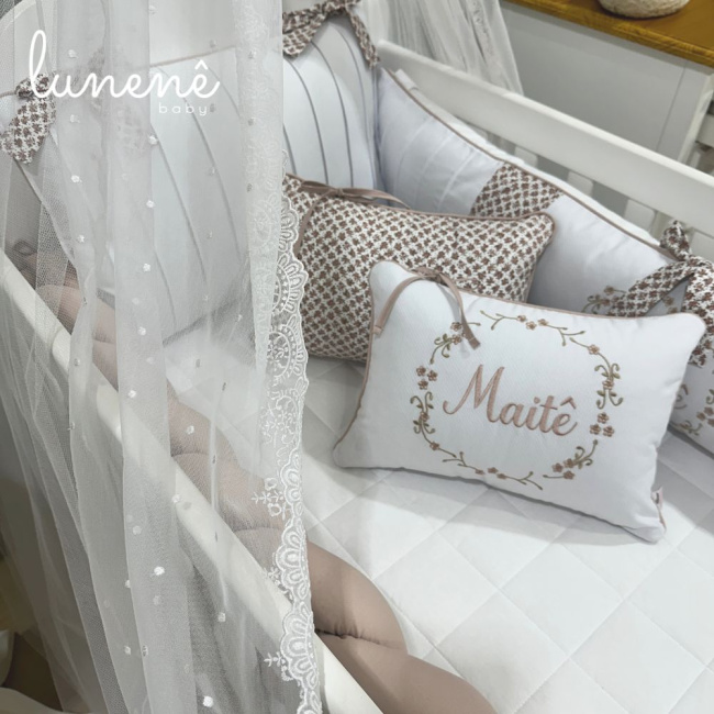 Enxoval de Berço Personalizado 08 Peças Ramo de Flores 140 Fios