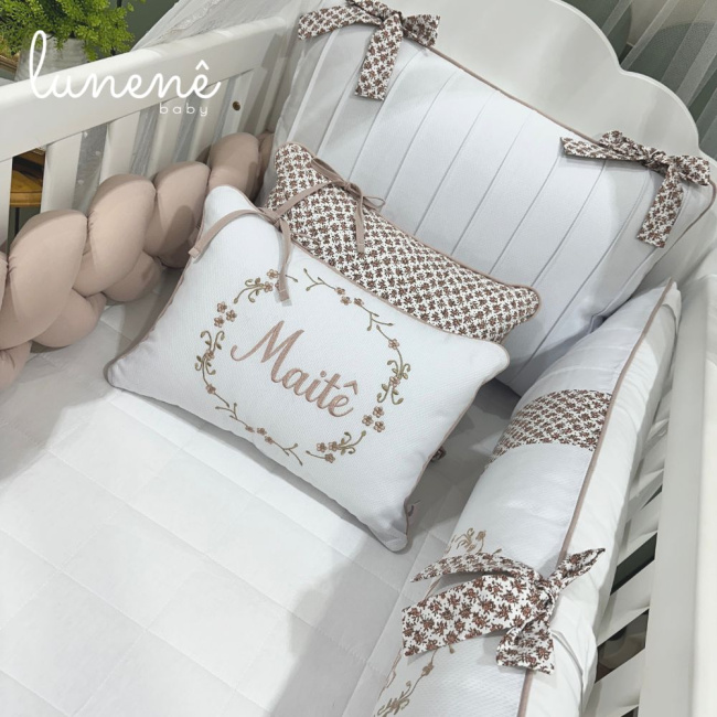 Enxoval de Berço Personalizado 08 Peças Ramo de Flores 140 Fios