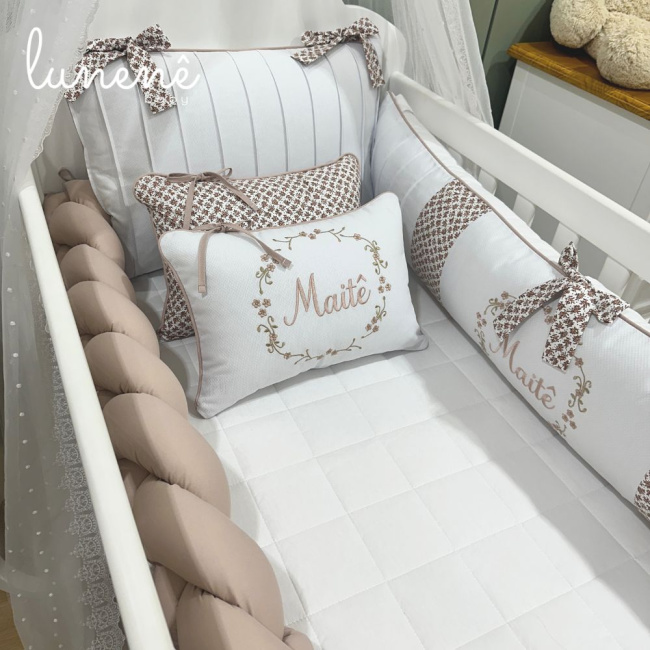 Enxoval de Berço Personalizado 08 Peças Ramo de Flores 140 Fios