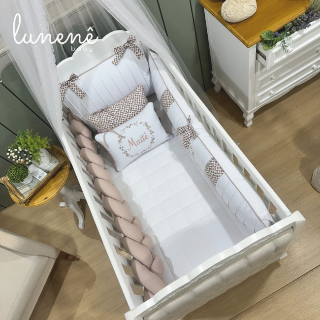 Enxoval de Berço Personalizado 08 Peças Ramo de Flores 140 Fios