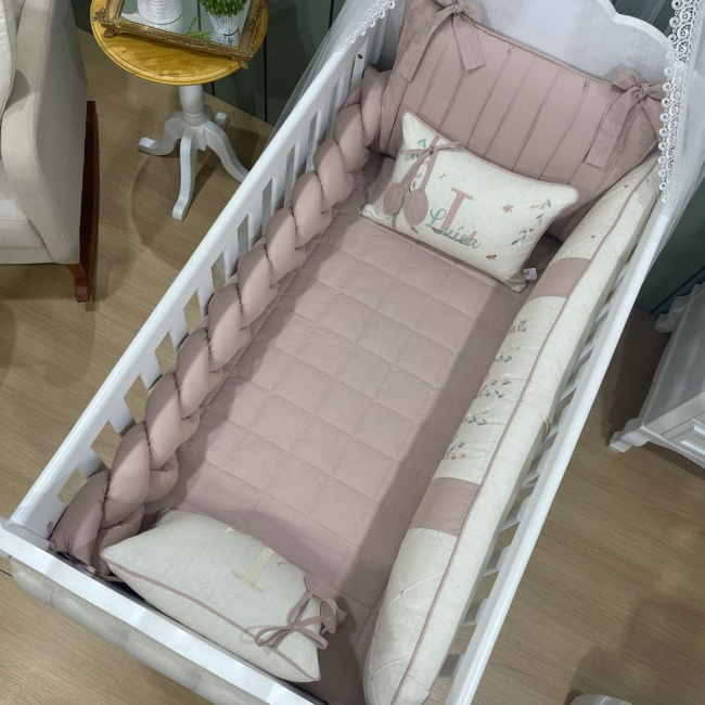 Enxoval de Berço Personalizado 08 Peças Ramo de Flores Terracota Personale 200 Fios 9049