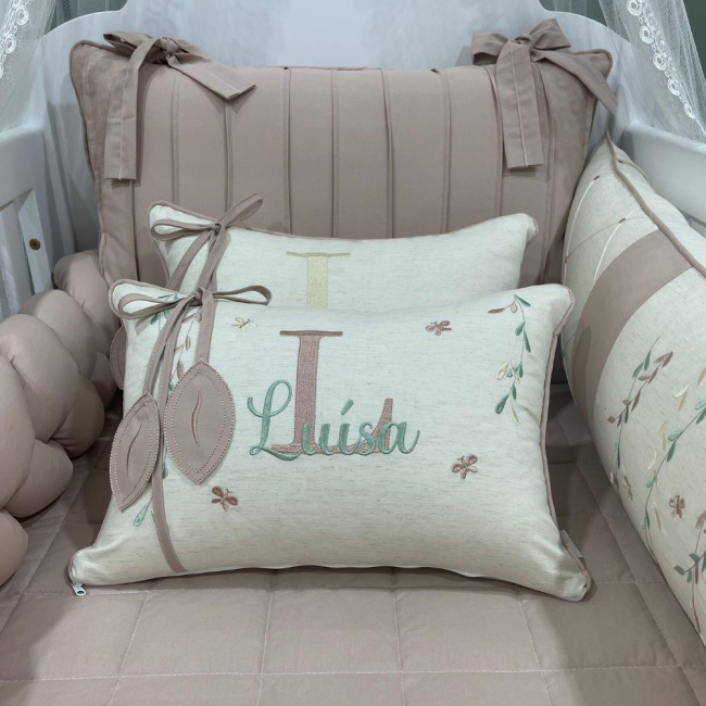 Enxoval de Berço Personalizado 08 Peças Ramo de Flores Terracota Personale 200 Fios 9049