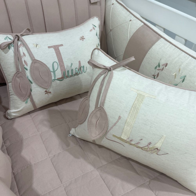 Enxoval de Berço Personalizado 08 Peças Ramo de Flores Terracota Personale 200 Fios 9049