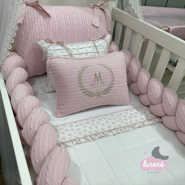 Enxoval de Berço Personalizado 08 Peças Tricô Baby Rose Floral 200 Fios 4393