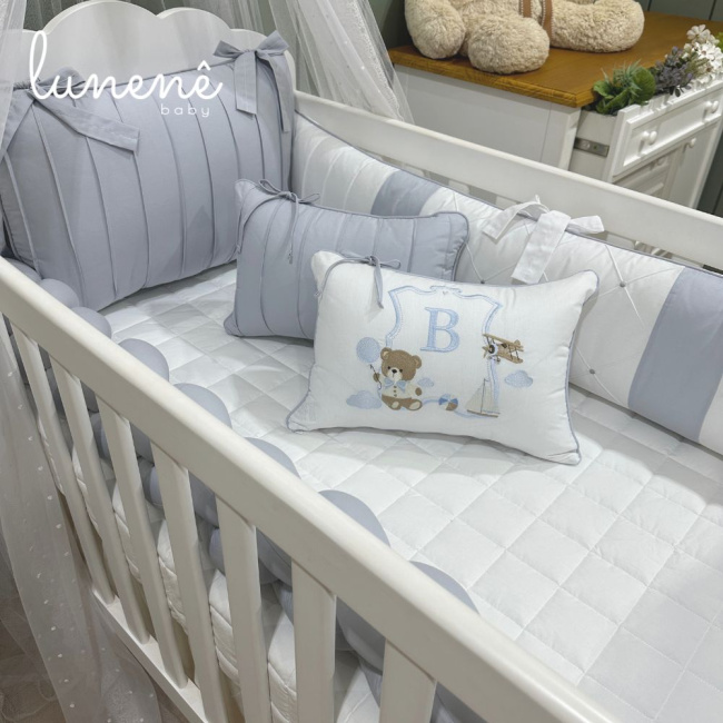 Enxoval de Berço Personalizado 08 Peças Ursinho 140 fios 9005