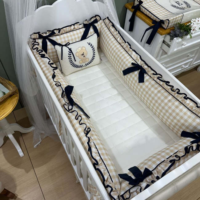 Enxoval de Berço Personalizado 08 Peças Ursinho Rei 200 Fios
