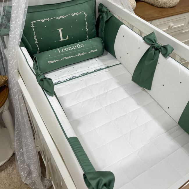 Enxoval de Berço Personalizado 08 Peças Verde Mineral 400 Fios 4504