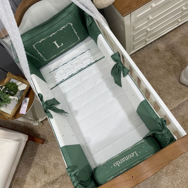 Enxoval de Berço Personalizado 08 Peças Verde Mineral 400 Fios 4504