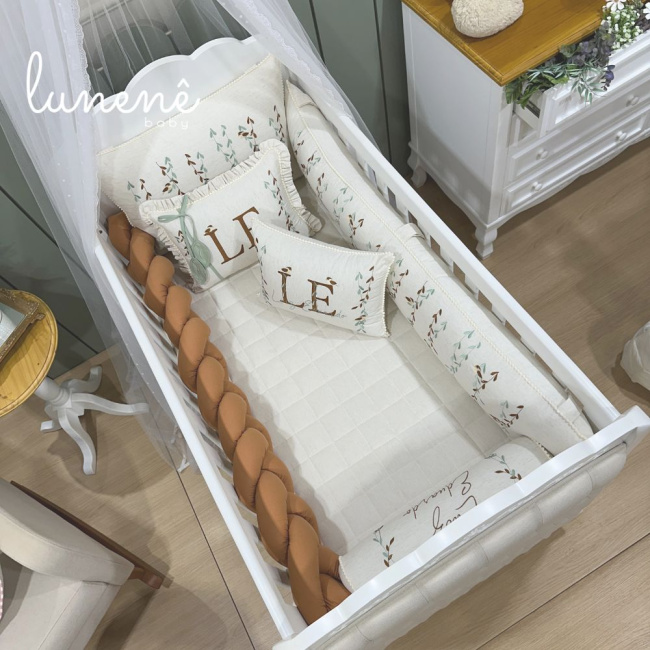 Enxoval de Berço Personalizado 09 Peças Basic Baby Caramelo 200 Fios