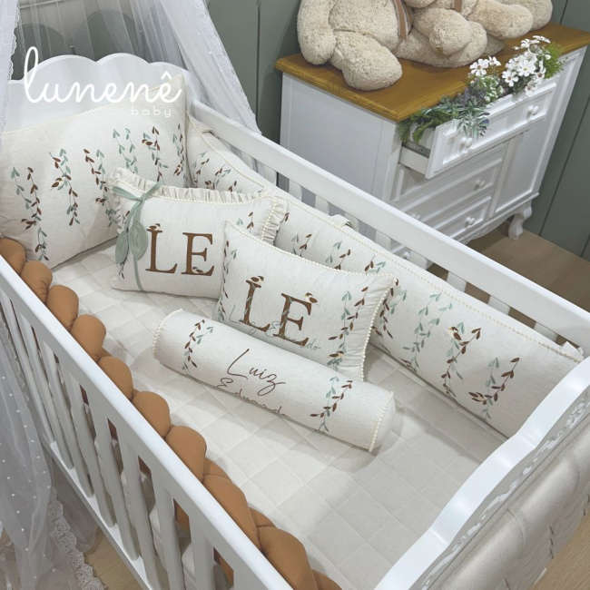 Enxoval de Berço Personalizado 09 Peças Basic Baby Caramelo 200 Fios