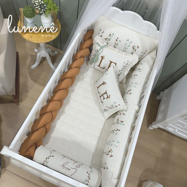 Enxoval de Berço Personalizado 09 Peças Basic Baby Caramelo 200 Fios