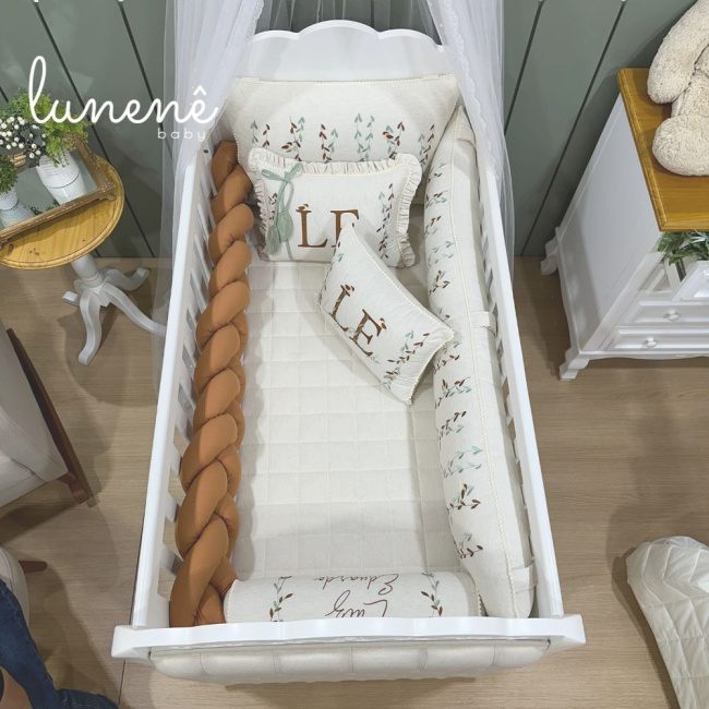 Enxoval de Berço Personalizado 09 Peças Basic Baby Caramelo 200 Fios