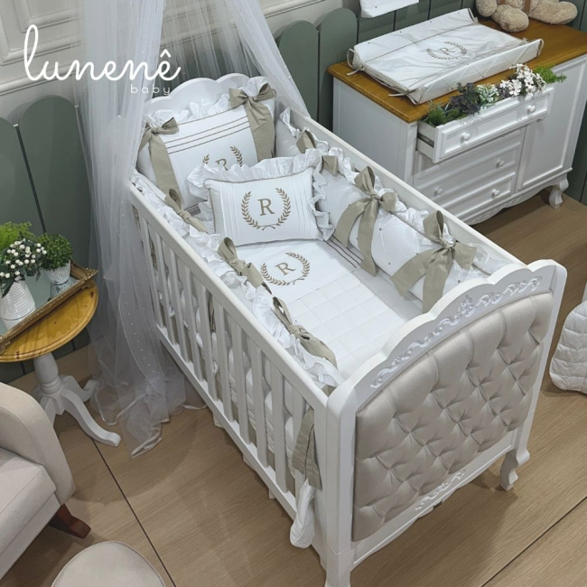 Enxoval de Berço Personalizado 09 Peças Imperial Caqui 200 Fios 4548