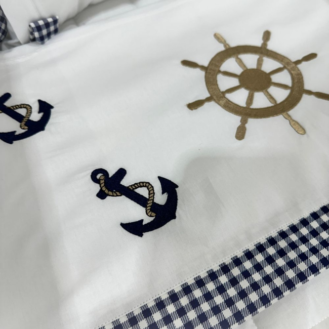 Enxoval de Berço Personalizado 09 Peças Marinheiro Baby 200 Fios 4524