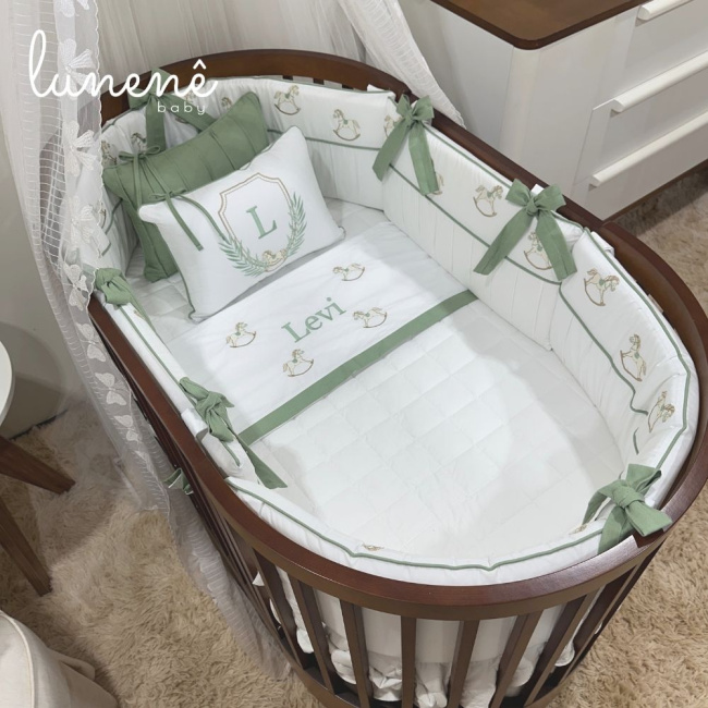 Enxoval de Berço Personalizado Evolutivo 10 Peças Cavalinho 200 Fios 4554