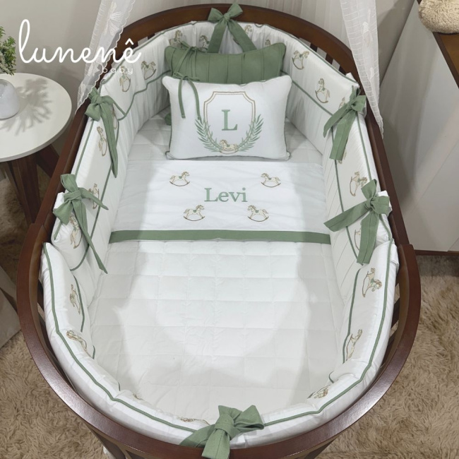 Enxoval de Berço Personalizado Evolutivo 10 Peças Cavalinho 200 Fios 4554