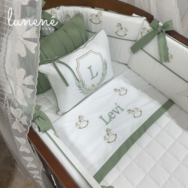 Enxoval de Berço Personalizado Evolutivo 10 Peças Cavalinho 200 Fios 4554